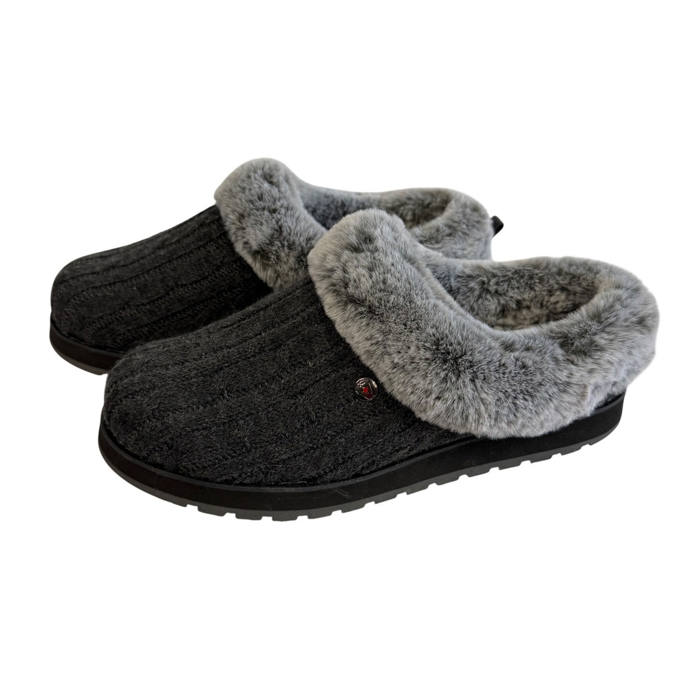 New BOBS Skechers Keepsakes‎ Ice Angel Charcoal Cable Knit Slippers Womens 7.5